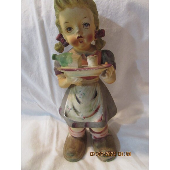 Vintage THAMES Hand Painted Girl Figurine Japan Daddy Slippers Carry a Tray - Picture 1 of 5